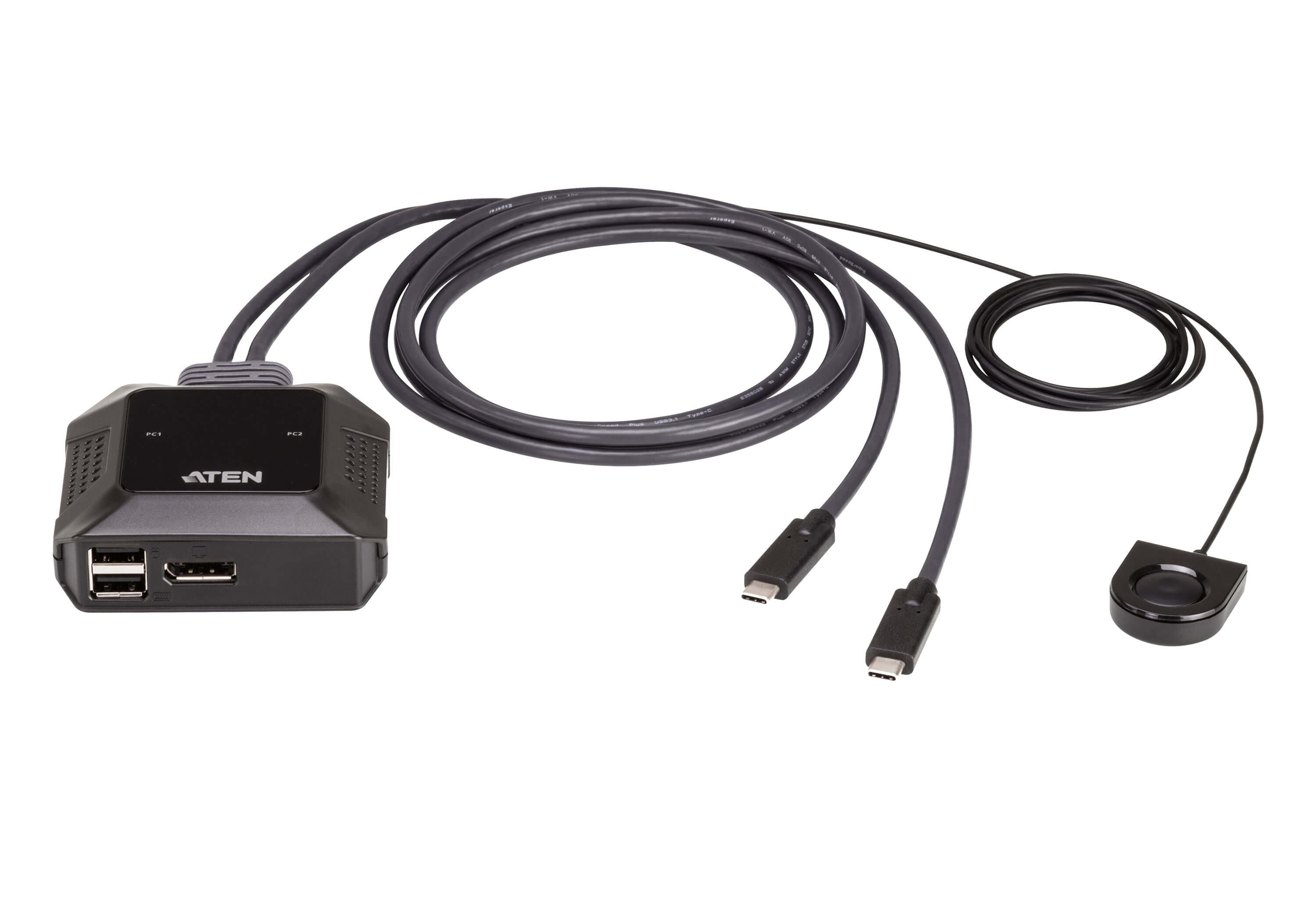 2-PORT USB-C 4K DISPLAYPORT CABLE SWITCH WITH REMOTE PORT SELECTOR